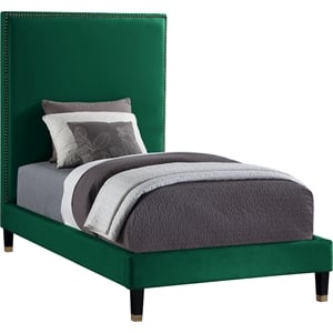 Bowery Hill Contemporary Soft Green Velvet Twin Bed with Brass Nailheads