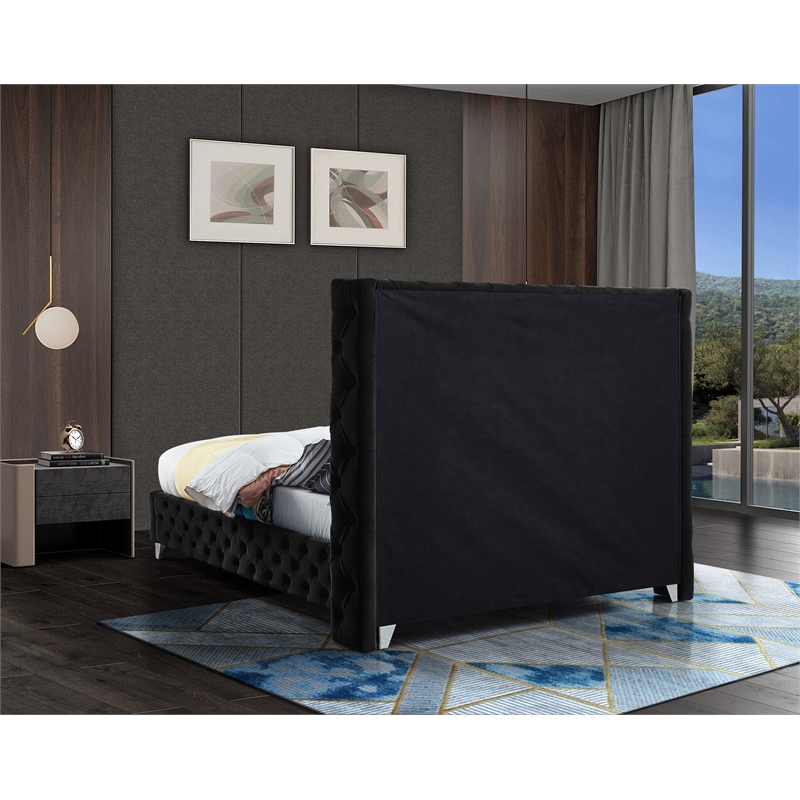 Bowery Hill Contemporary Deep Button Tufted Rich Black Velvet Full Bed