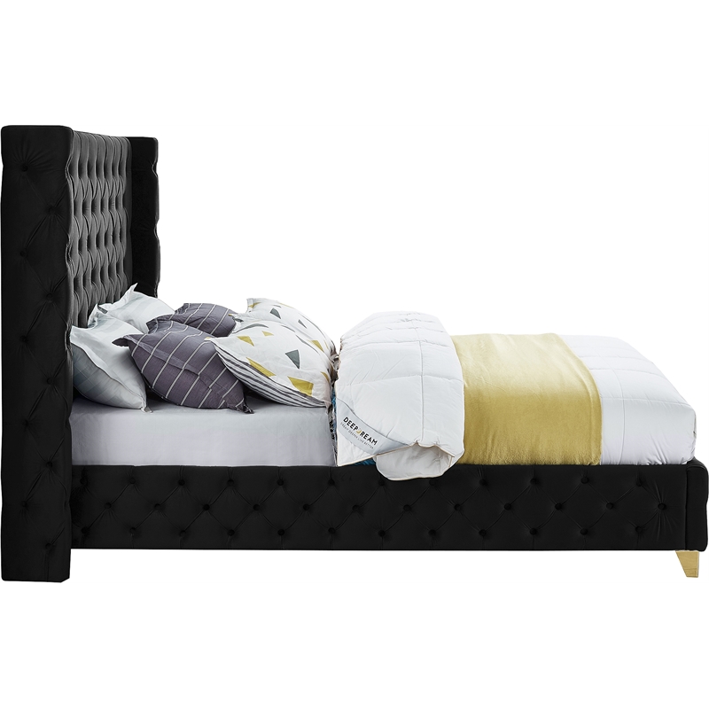 Bowery Hill Contemporary Deep Button Tufted Rich Black Velvet Full Bed