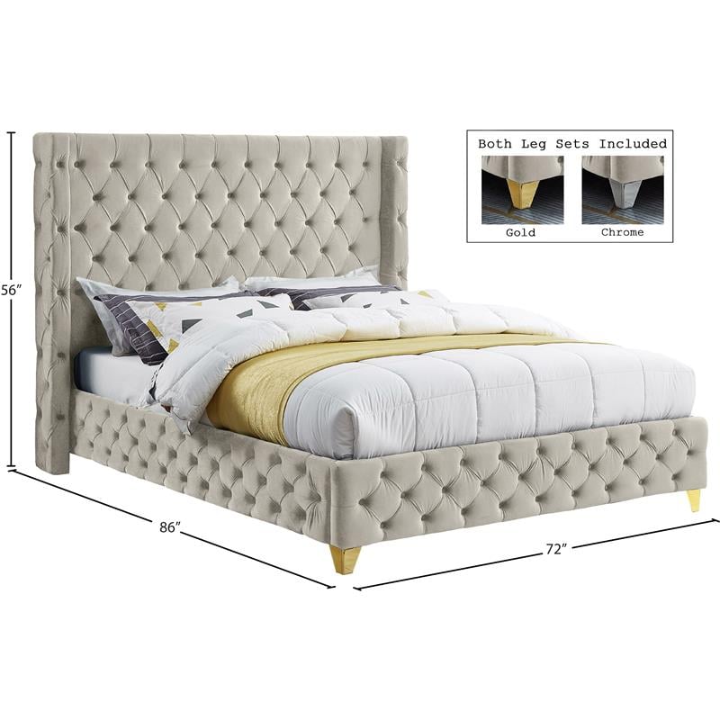 Bowery Hill Contemporary Deep Button Tufted Rich Cream Velvet Queen Bed