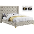 Bowery Hill Contemporary Deep Button Tufted Rich Cream Velvet Queen Bed