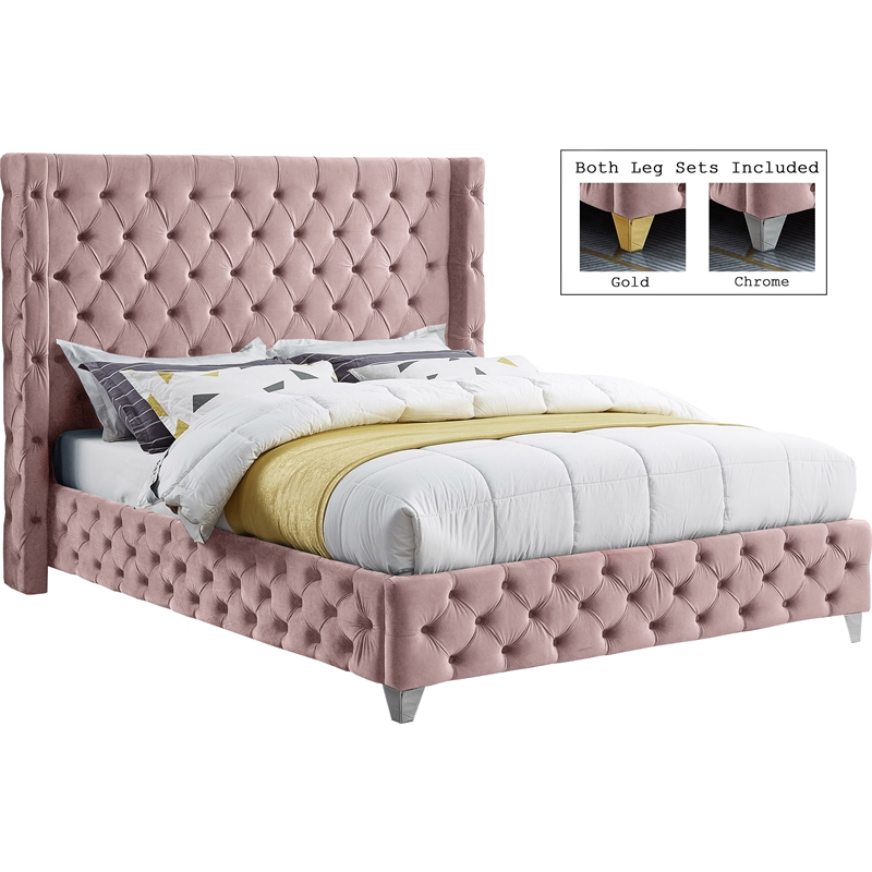 Bowery Hill Contemporary Deep Button Tufted Rich Pink Velvet Full Bed
