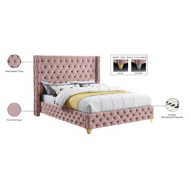 Bowery Hill Contemporary Deep Button Tufted Rich Pink Velvet Full Bed