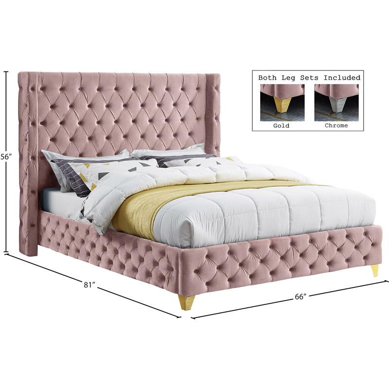 Bowery Hill Contemporary Deep Button Tufted Rich Pink Velvet Full Bed
