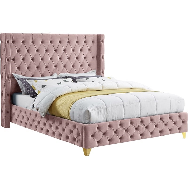 Bowery Hill Contemporary Deep Button Tufted Rich Pink Velvet Full Bed