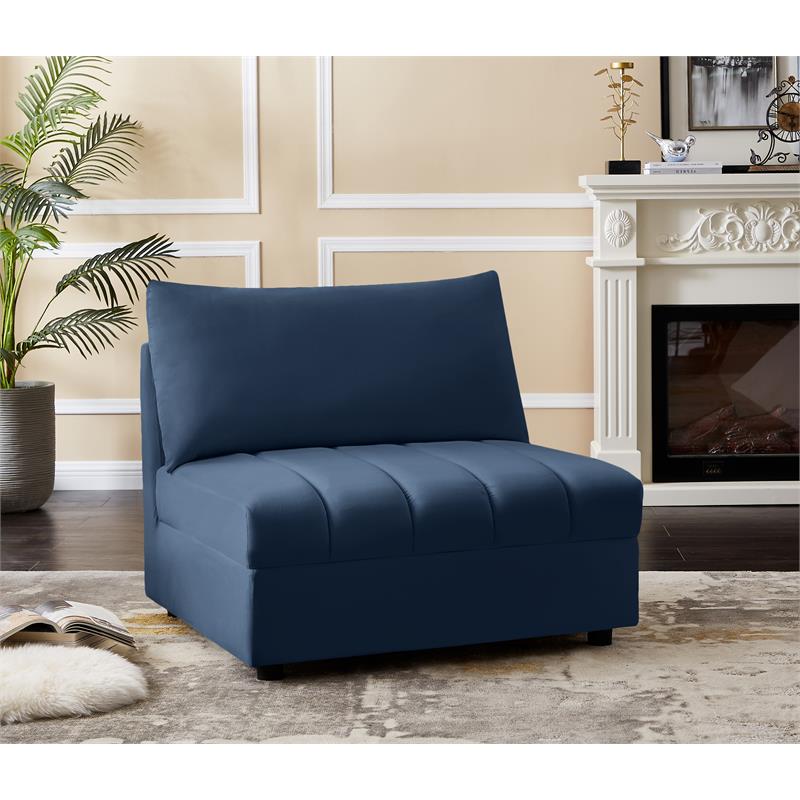 Bowery Hill Contemporary Deep Channel Tufted Soft Navy Velvet Armless