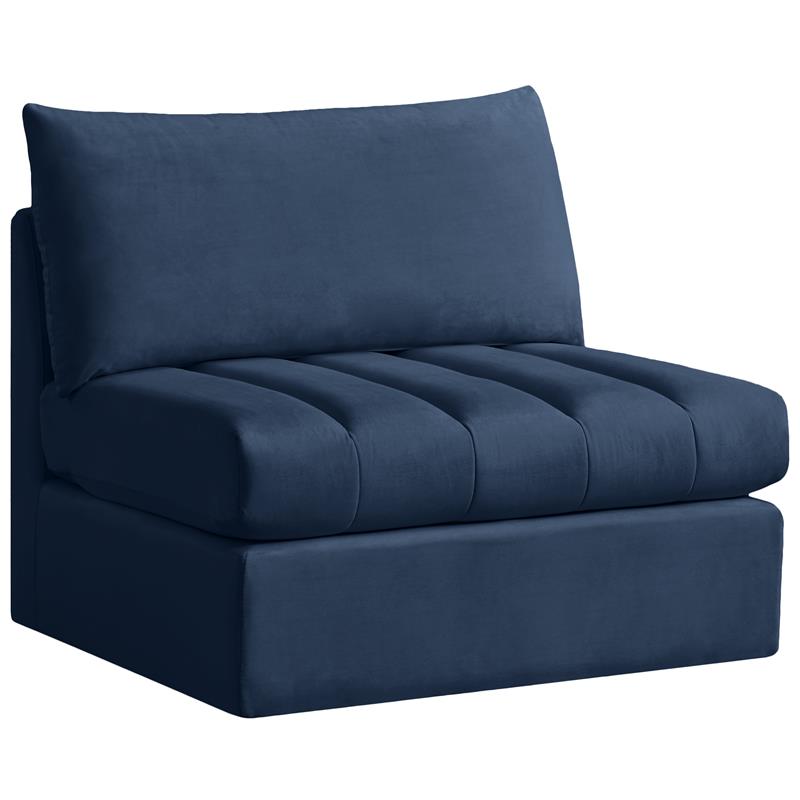 Bowery Hill Contemporary Deep Channel Tufted Soft Navy Velvet Armless