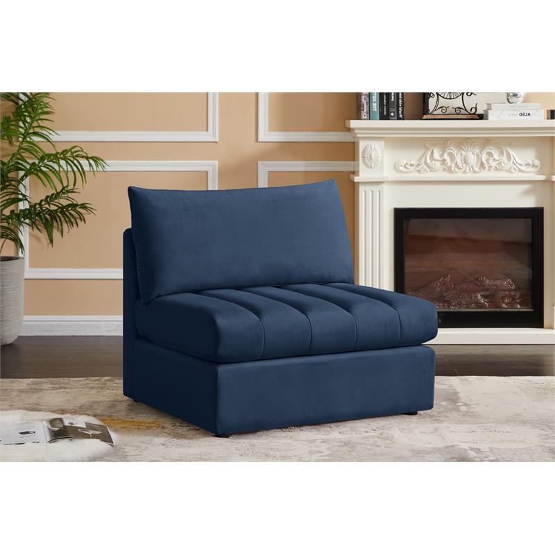 Bowery Hill Contemporary Deep Channel Tufted Soft Navy Velvet Armless
