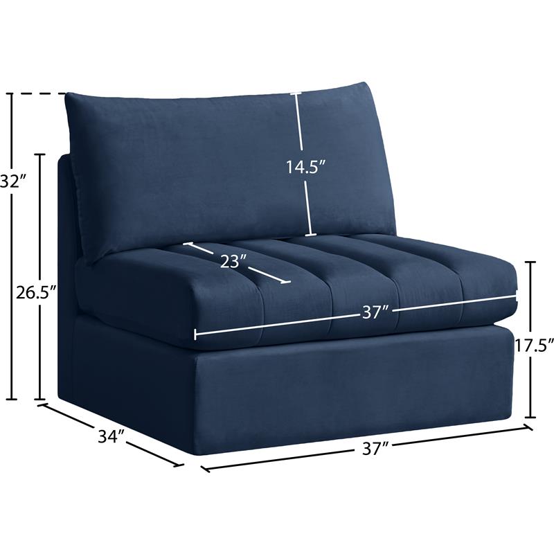 Bowery Hill Contemporary Deep Channel Tufted Soft Navy Velvet Armless