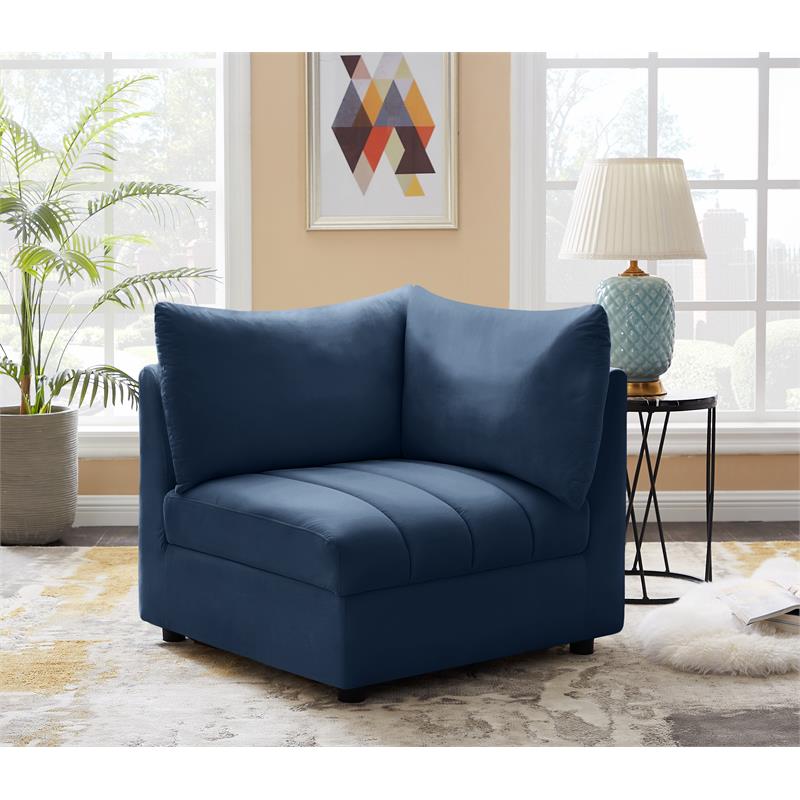Bowery Hill Contemporary Deep Channel Tufted Soft Navy Velvet Corner