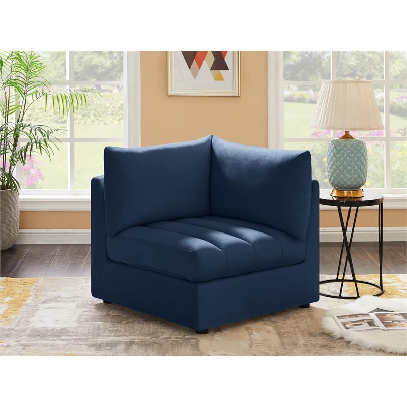Bowery Hill Contemporary Deep Channel Tufted Soft Navy Velvet Corner