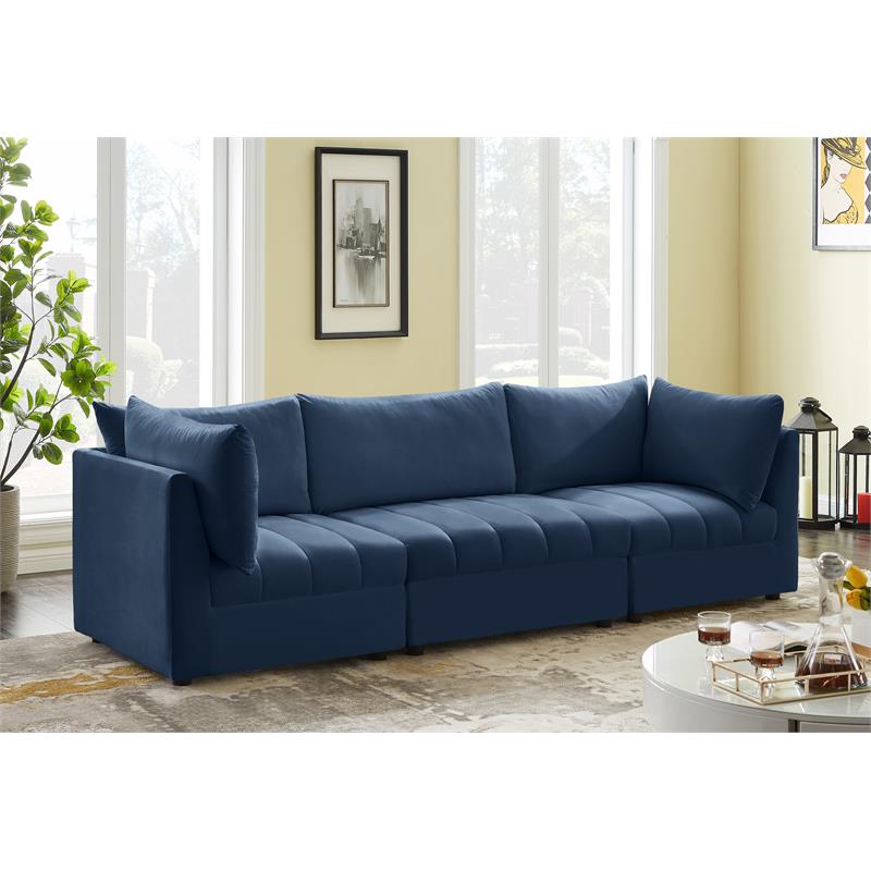 Bowery Hill Contemporary Deep Channel Tufted Soft Navy Velvet Modular Sofa