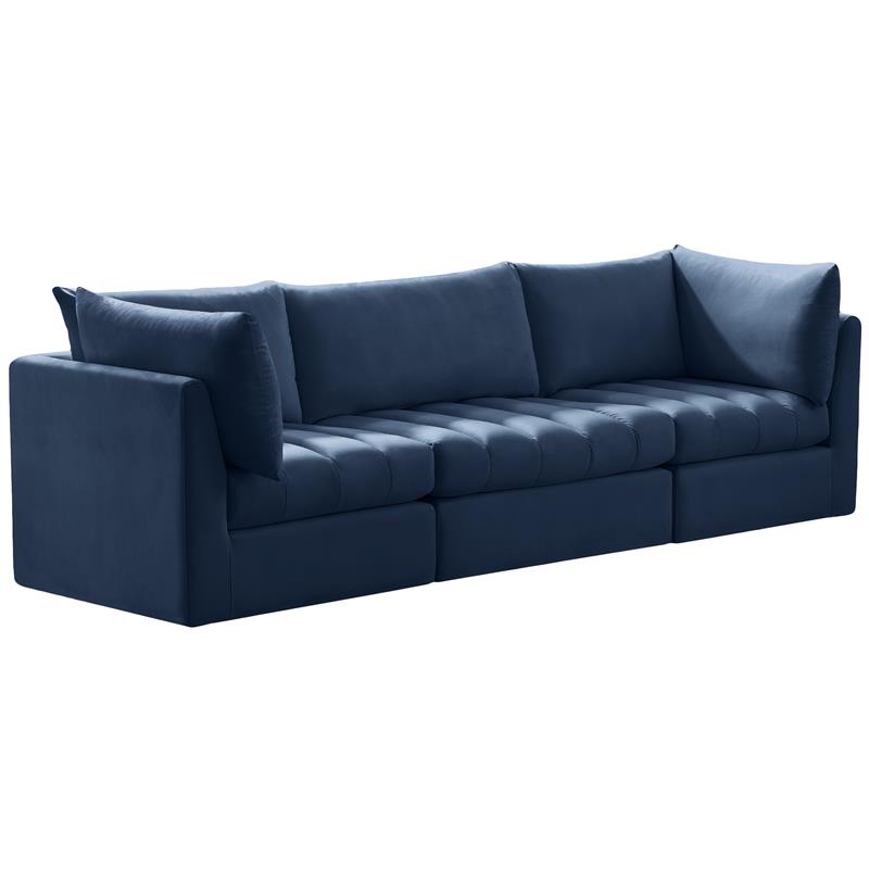 Bowery Hill Contemporary Deep Channel Tufted Soft Navy Velvet Modular Sofa
