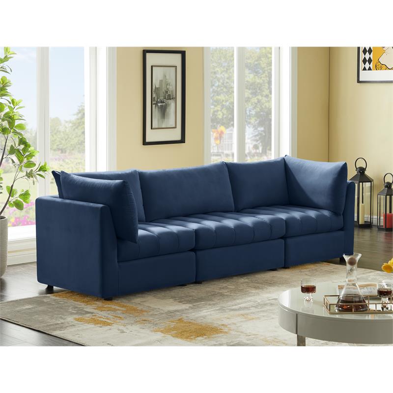 Bowery Hill Contemporary Deep Channel Tufted Soft Navy Velvet Modular Sofa