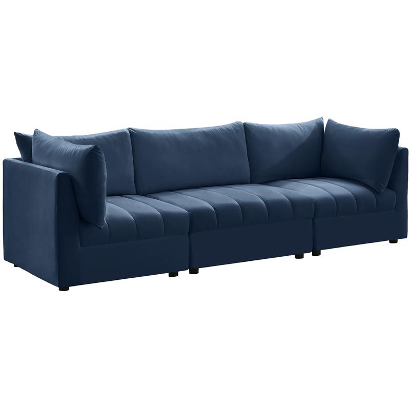 Bowery Hill Contemporary Deep Channel Tufted Soft Navy Velvet Modular Sofa