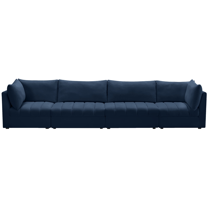 Bowery Hill Contemporary Deep Channel Tufted Soft Navy Velvet Modular Sofa