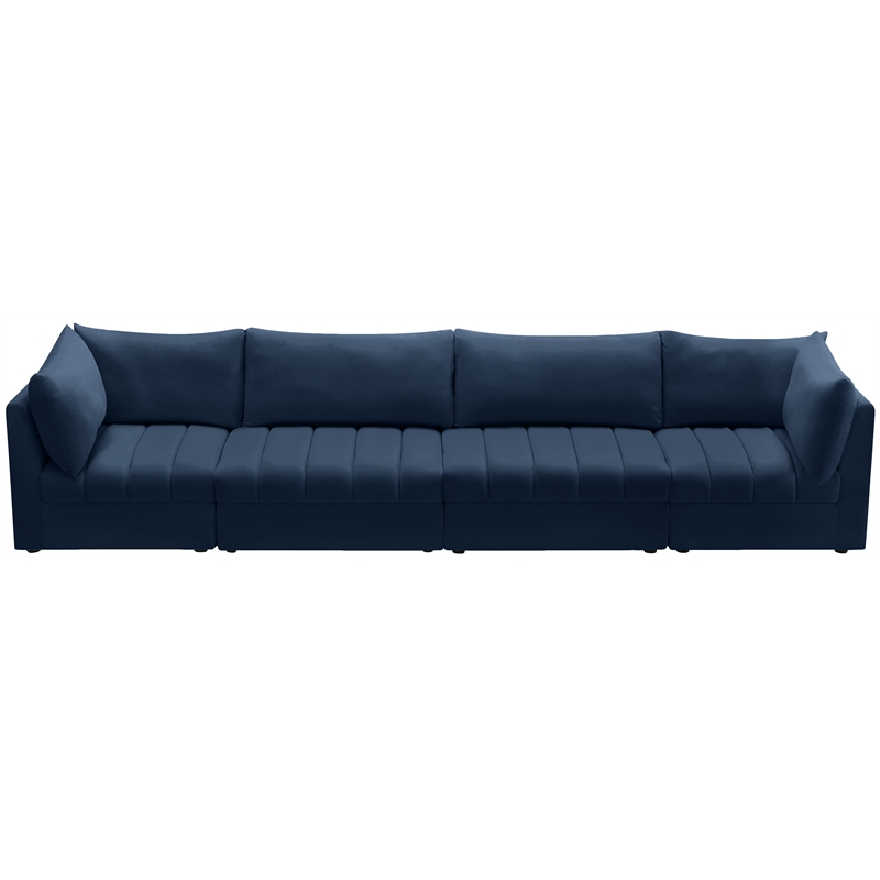 Bowery Hill Contemporary Deep Channel Tufted Soft Navy Velvet Modular Sofa