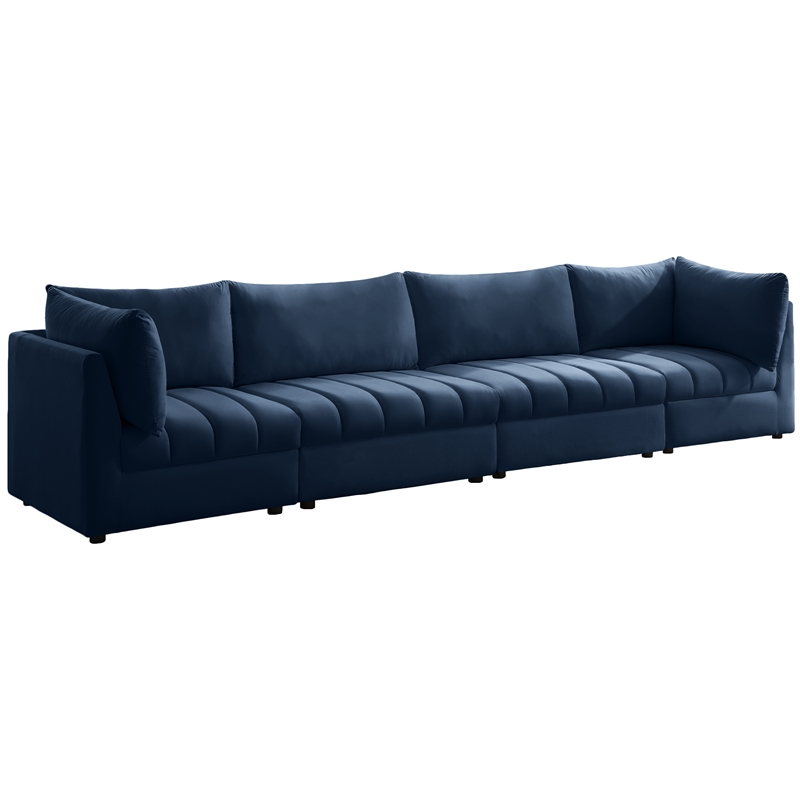 Bowery Hill Contemporary Deep Channel Tufted Soft Navy Velvet Modular Sofa