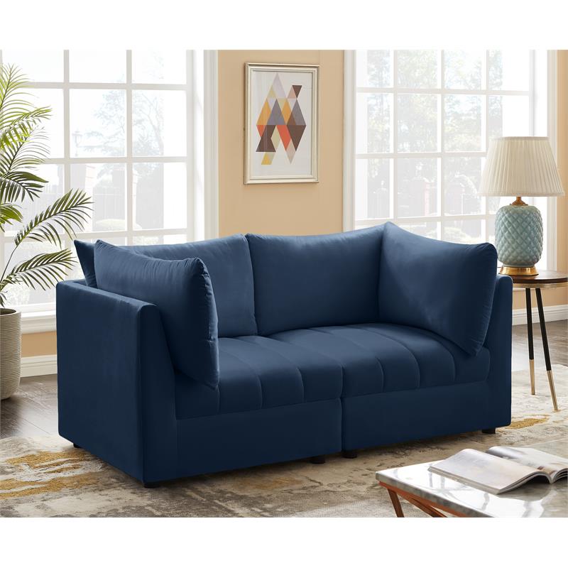 Bowery Hill Contemporary Deep Channel Tufted Soft Navy Velvet Modular Sofa