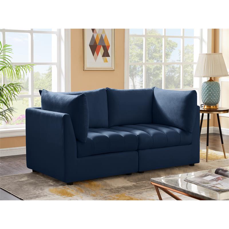 Bowery Hill Contemporary Deep Channel Tufted Soft Navy Velvet Modular Sofa