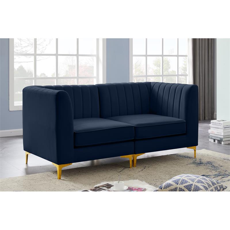 Bowery Hill Contemporary Deep Channel Tufted Soft Navy Velvet Modular Sofa