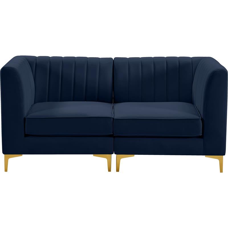 Bowery Hill Contemporary Deep Channel Tufted Soft Navy Velvet Modular Sofa