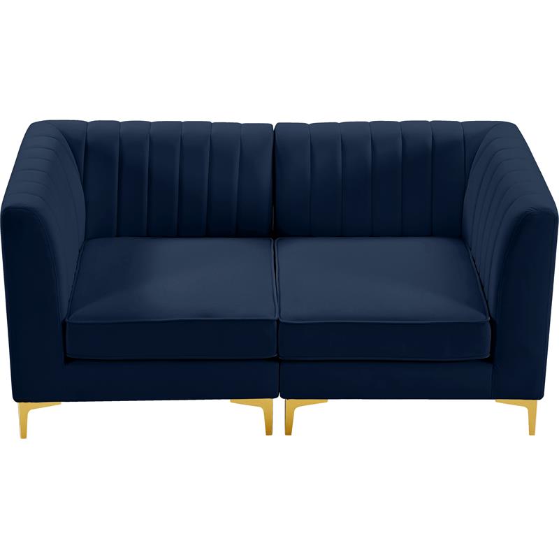 Bowery Hill Contemporary Deep Channel Tufted Soft Navy Velvet Modular Sofa