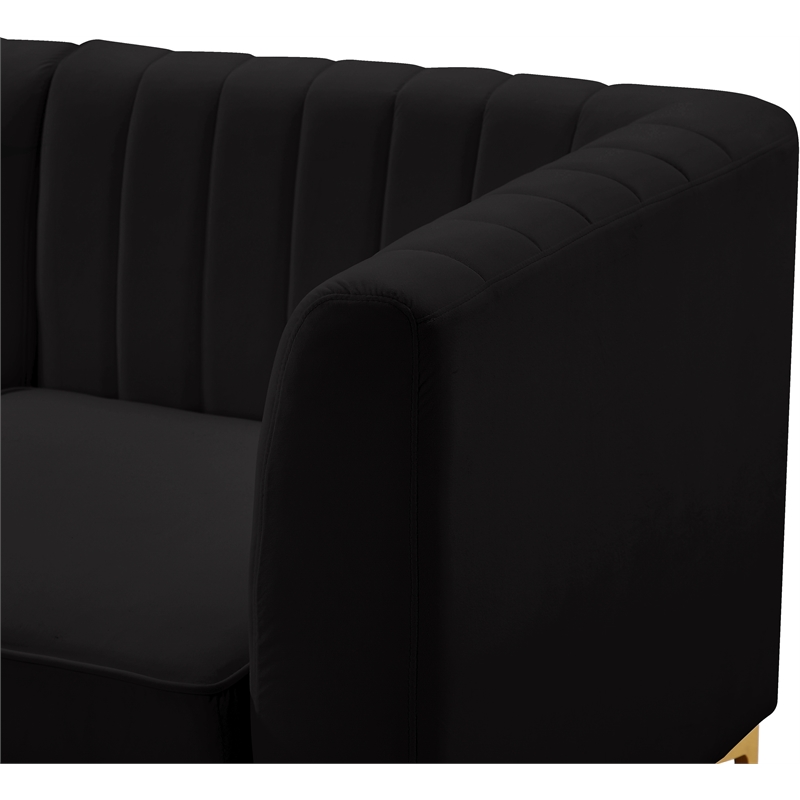Bowery Hill Contemporary Deep Channel Tufted Soft Black Velvet Armless Chair