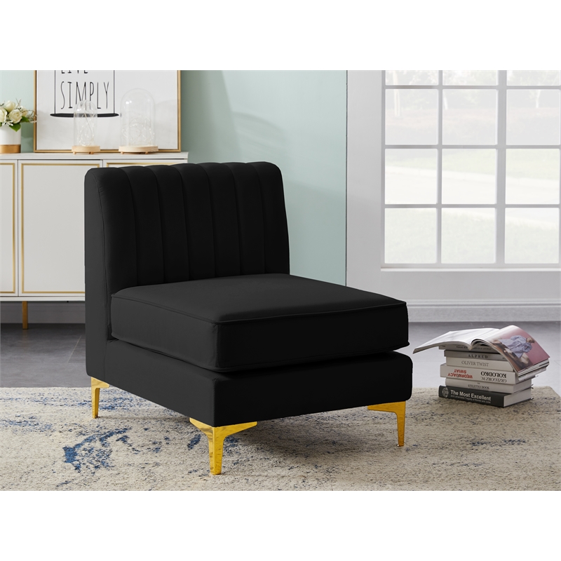 Bowery Hill Contemporary Deep Channel Tufted Soft Black Velvet Armless Chair