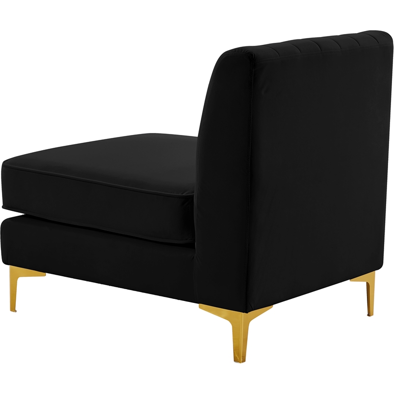 Bowery Hill Contemporary Deep Channel Tufted Soft Black Velvet Armless Chair