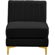 Bowery Hill Contemporary Deep Channel Tufted Soft Black Velvet Armless Chair