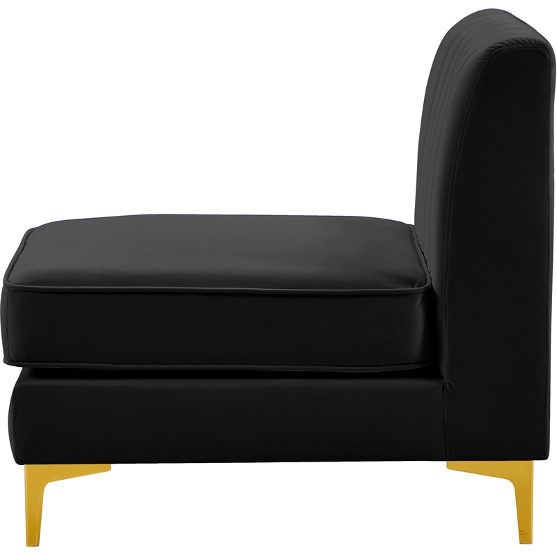Bowery Hill Contemporary Deep Channel Tufted Soft Black Velvet Armless Chair