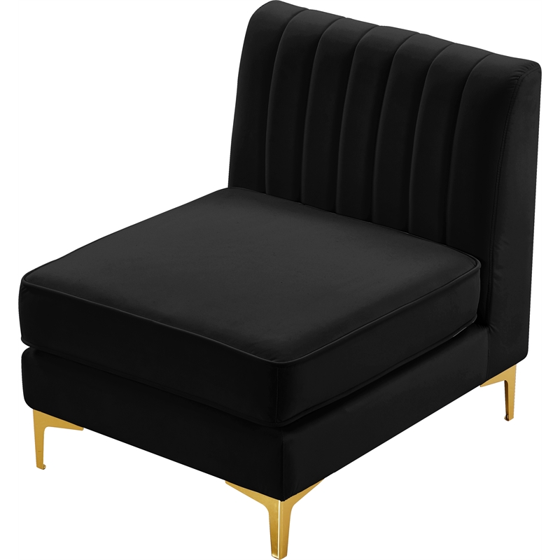 Bowery Hill Contemporary Deep Channel Tufted Soft Black Velvet Armless Chair