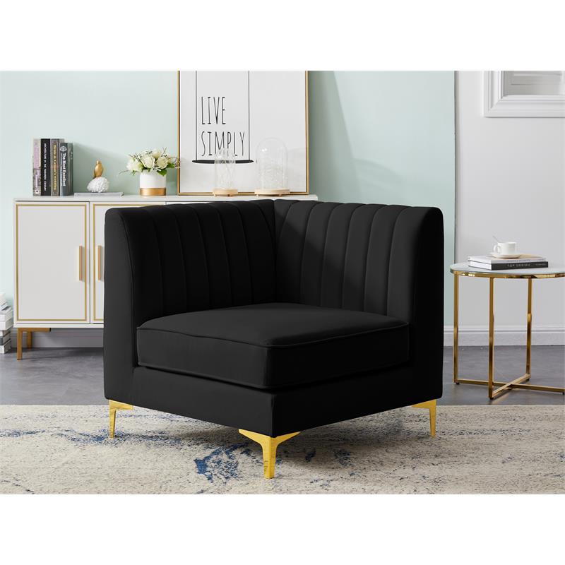 Bowery Hill Contemporary Deep Channel Tufted Soft Black Velvet Corner Chair