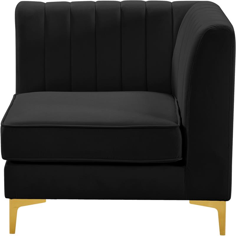 Bowery Hill Contemporary Deep Channel Tufted Soft Black Velvet Corner Chair