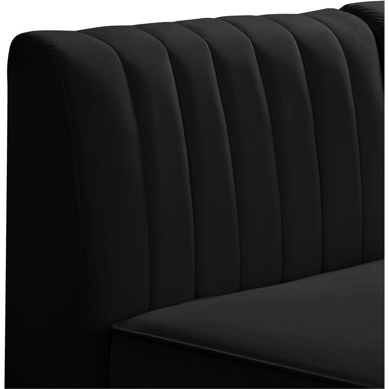 Bowery Hill Contemporary Deep Channel Tufted Soft Black Velvet Modular Sofa