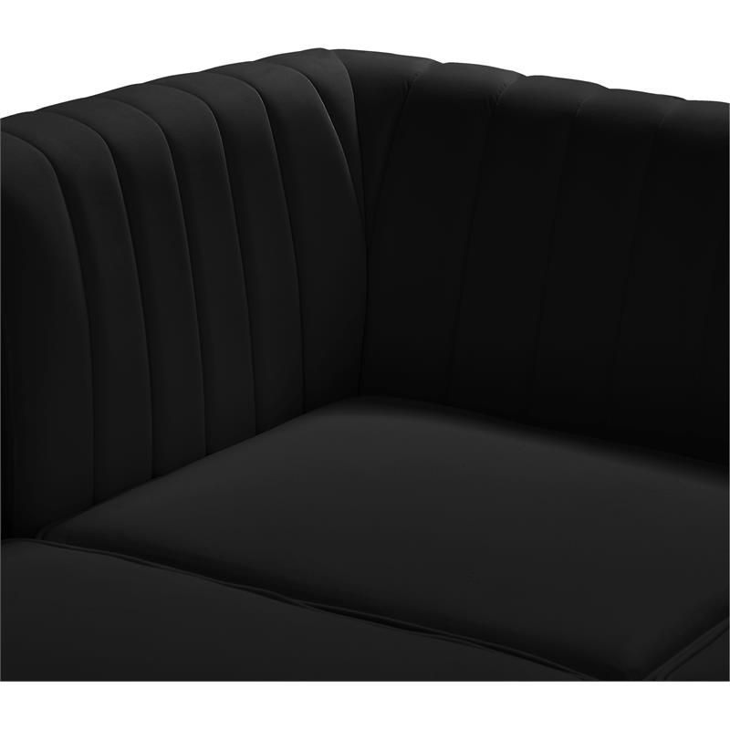 Bowery Hill Contemporary Deep Channel Tufted Soft Black Velvet Modular Sofa