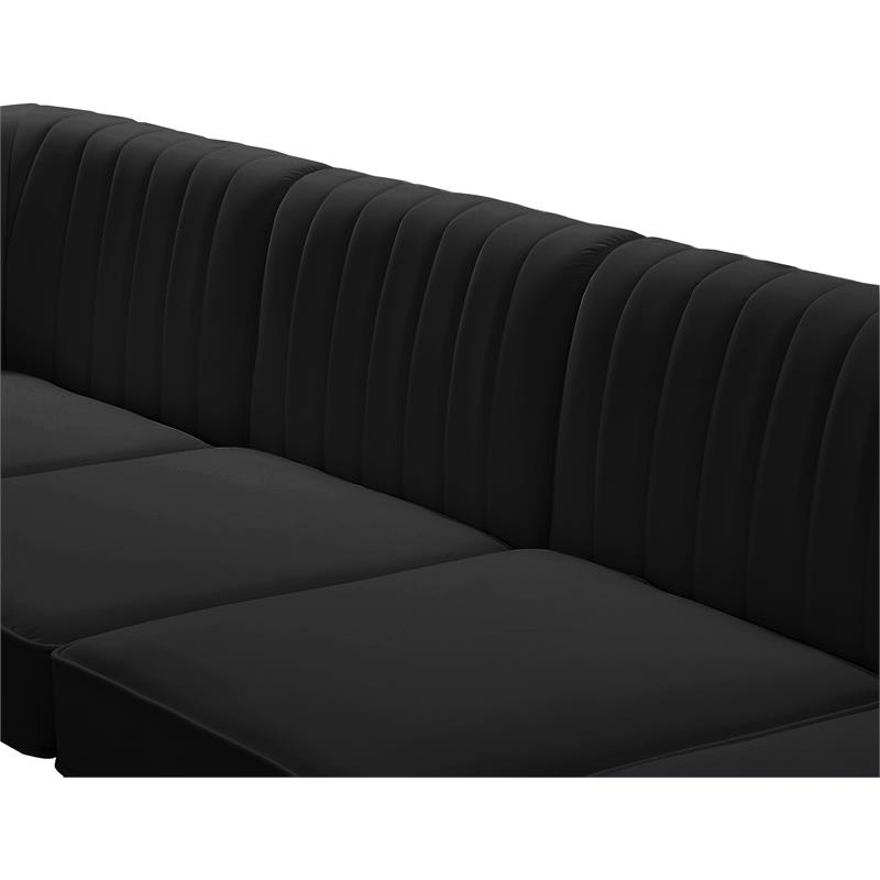Bowery Hill Contemporary Deep Channel Tufted Soft Black Velvet Modular Sofa