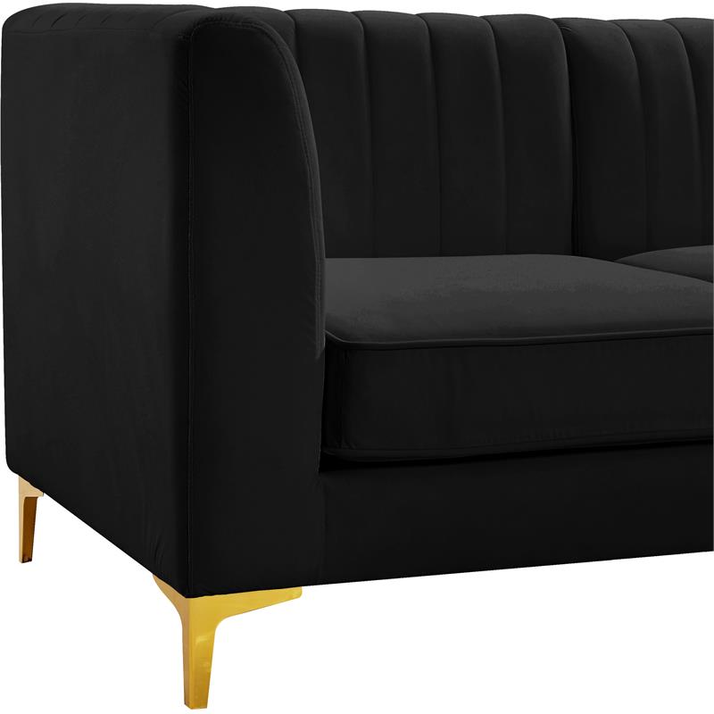 Bowery Hill Contemporary Deep Channel Tufted Soft Black Velvet Modular Sofa