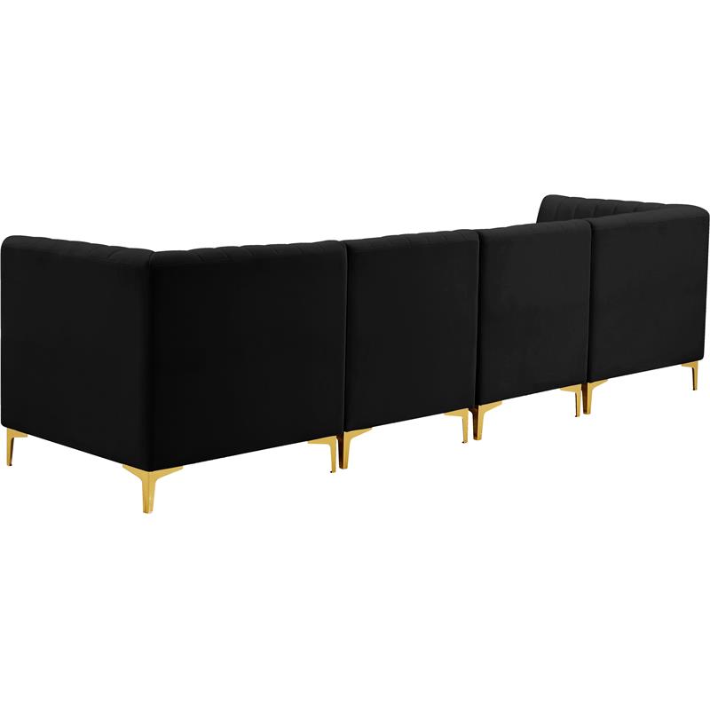 Bowery Hill Contemporary Deep Channel Tufted Soft Black Velvet Modular Sofa