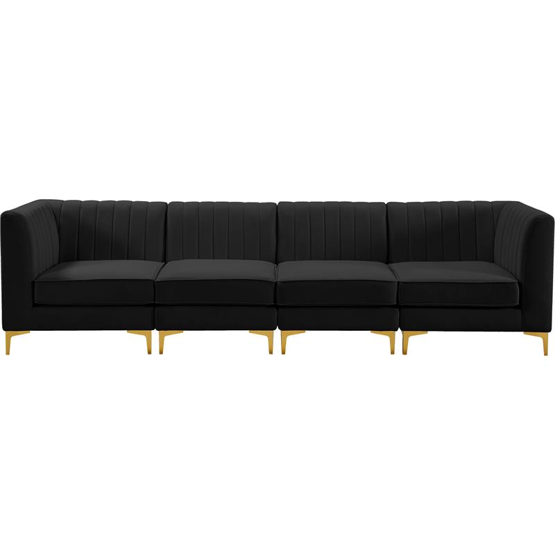 Bowery Hill Contemporary Deep Channel Tufted Soft Black Velvet Modular Sofa