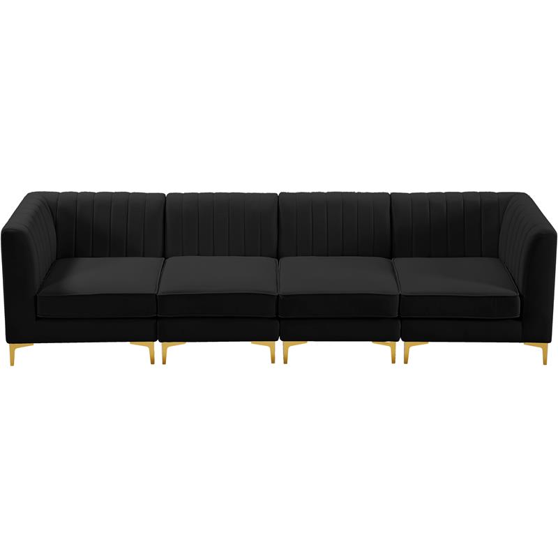 Bowery Hill Contemporary Deep Channel Tufted Soft Black Velvet Modular Sofa