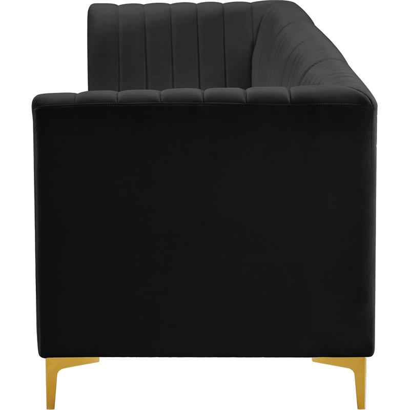 Bowery Hill Contemporary Deep Channel Tufted Soft Black Velvet Modular Sofa