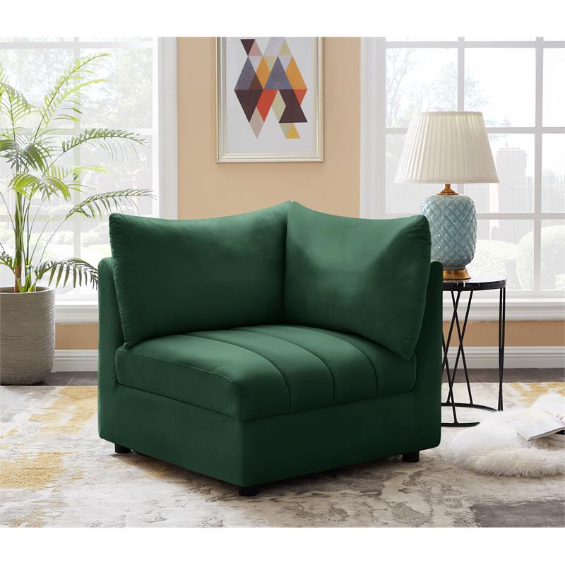 Bowery Hill Contemporary Deep Channel Tufted Soft Green Velvet Corner
