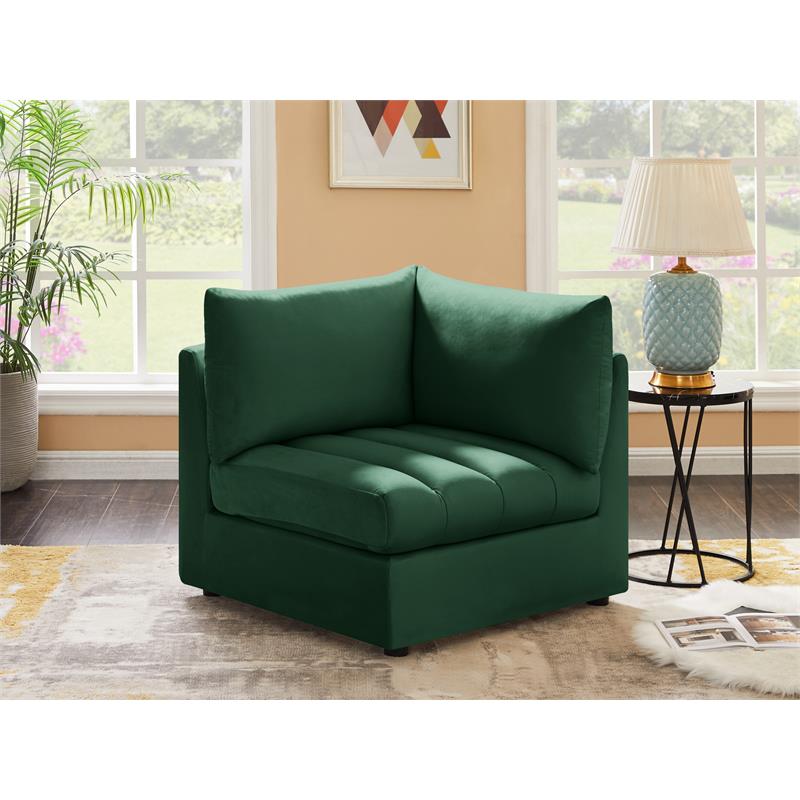 Bowery Hill Contemporary Deep Channel Tufted Soft Green Velvet Corner