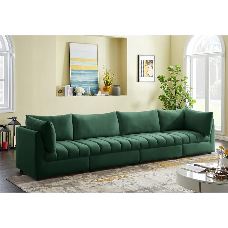 Bowery Hill Contemporary Deep Channel Tufted Soft Green Velvet Modular Sofa