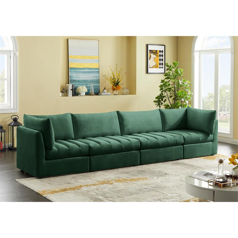 Bowery Hill Contemporary Deep Channel Tufted Soft Green Velvet Modular Sofa