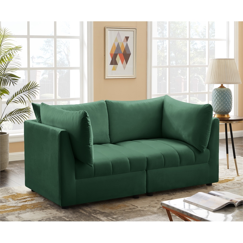 Bowery Hill Contemporary Deep Channel Tufted Soft Green Velvet Modular Sofa