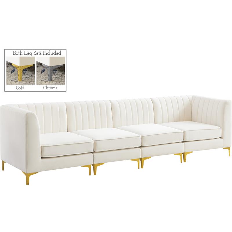 Bowery Hill Contemporary Deep Channel Tufted Soft Cream Velvet Modular Sofa