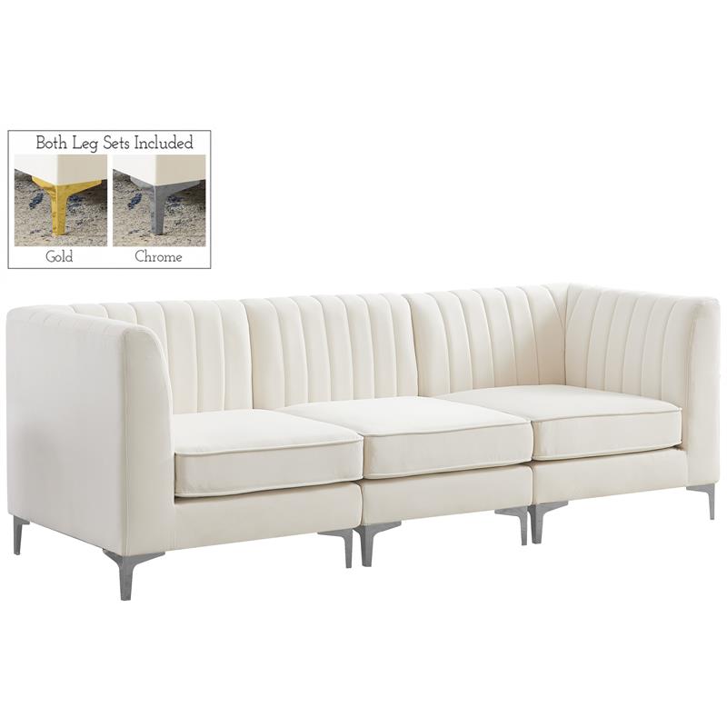 Bowery Hill Contemporary Deep Channel Tufted Soft Cream Velvet Modular Sofa